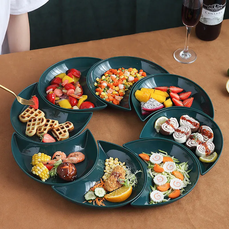 

Dinnerware Plate Set Food Grade PP Moon Shape Dinner Gourmet Kitchen Cutlery Candy Fruit Dishes Combination Platter