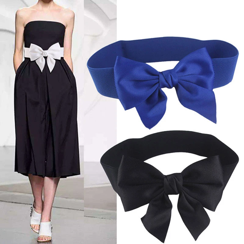 

Simple Waist Band With Oversized Bow Accessories Corset Elastic Waistband For Dress Women Solid Color Wide Corset Belt