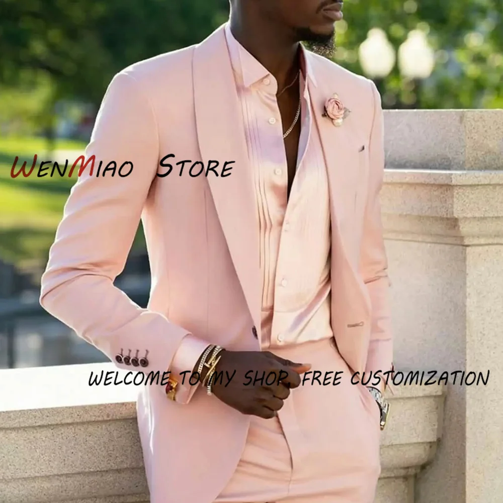 Tailored Blush Pink Mens Suits 2 Pieces Groom Best Man Pants Suit Business Wedding Long Blazer (Jacket+Pants)