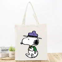 snoopy womens canvas shopping bag with lovely dag interesting ecological foldable reusable handbag waterproof leisure tote bag