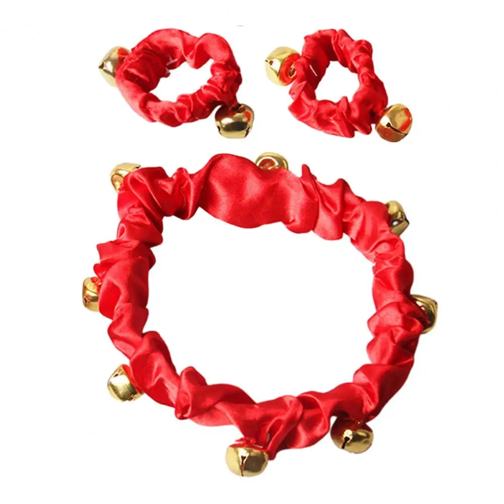 

Adjustable Pet Collar Red Festive Bell Pet Collar Set Elastic Adjustable Band for Dog Cat Lightweight Fabric Neck Decoration