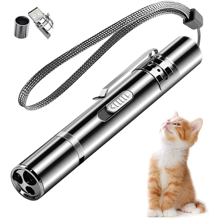 

Cat Laser Toy Pet Stainless Steel Cat Teasing Cat Pen USB Direct Charging LED Light Pointer Interactive Toy Amuse Cat Laser Pen