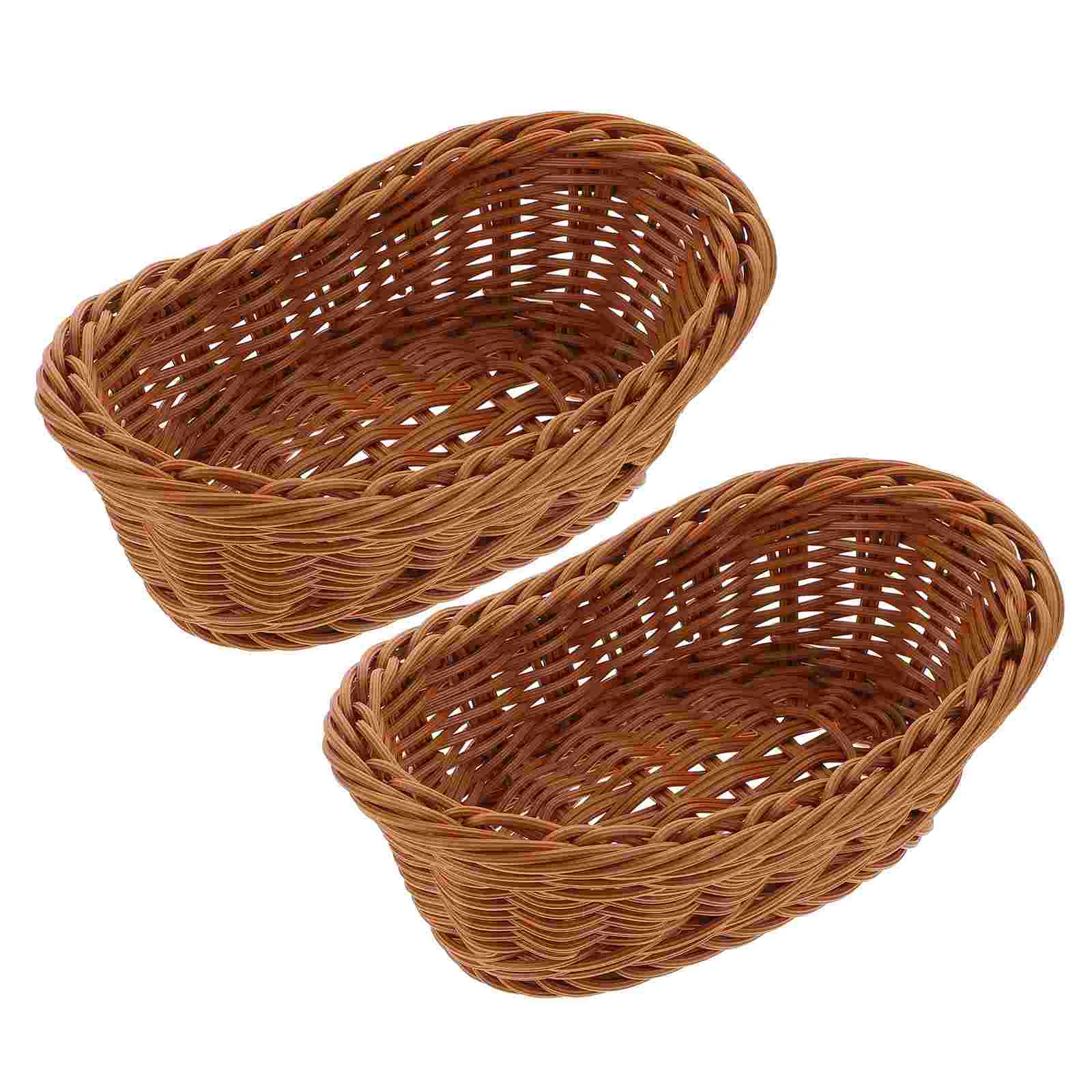 

Basket Bread Baskets Serving Woven Wicker Fruit Rattan Food Fast Oval Stackable Snack Vegetable Poly Tabletop Bowls Tray Desktop