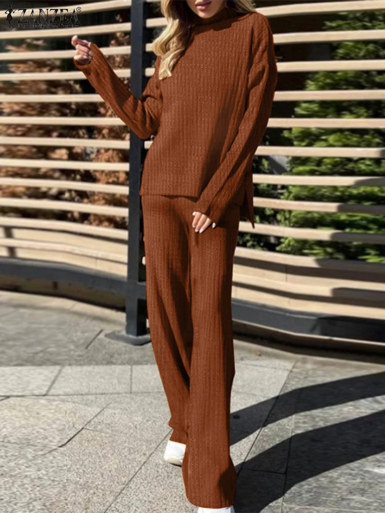 ZANZEA Fashion Women Trouser Suits Spring Long Sleeve Blouse Solid Wide Leg Pants Sets Outifits Two Piece Urban Tracksuit |
