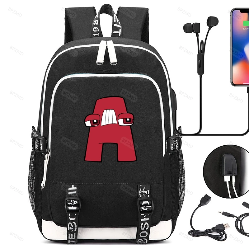 BPZMD Anime Printed USB Anti-theft Canvas Waterproof Backpack for Boys Girls Student School Bag Teenagers College Bookbag