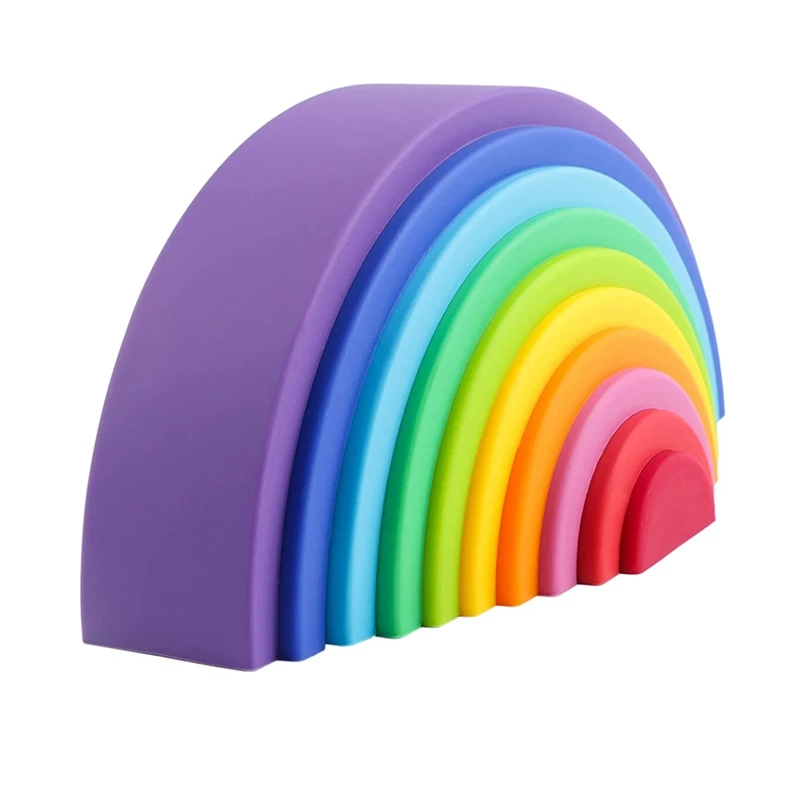 

-Silicone Rainbow Stacking Educational Toys For Kids Creative Rainbow Building Blocks Shapes Sorting Preschool