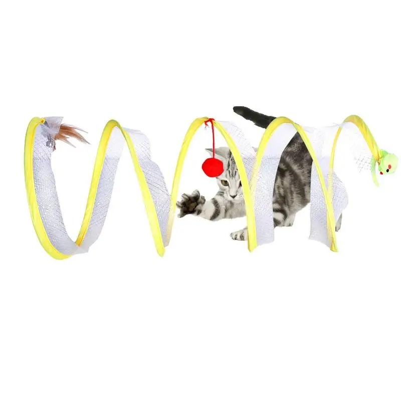 

Cat Tube S-Type Collapsible Cat Activity Center With Plush Ball Toy Foldable Cat Toy For Satisfy Your Cat's Curiosity Puppies