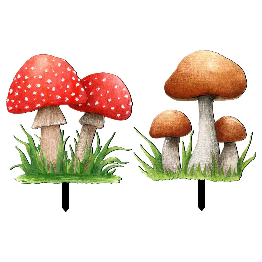 

2pcs Decorative Stakes Decoration Patio Mushroom Inserted Ornament Acrylic Mushroom Stake Courtyard Mushroom Stake