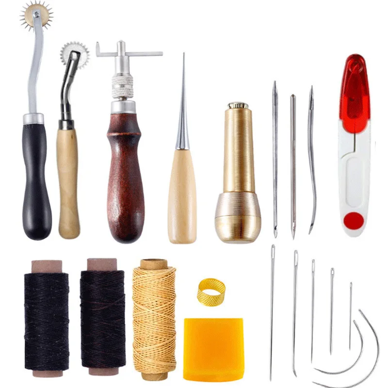 

DIY Copper Handle Awl Sewing Set Leather Canvas Shoes Repair Tool Hand Stitching Leather Craft Sewing Tool Needle Punch Awl Kit
