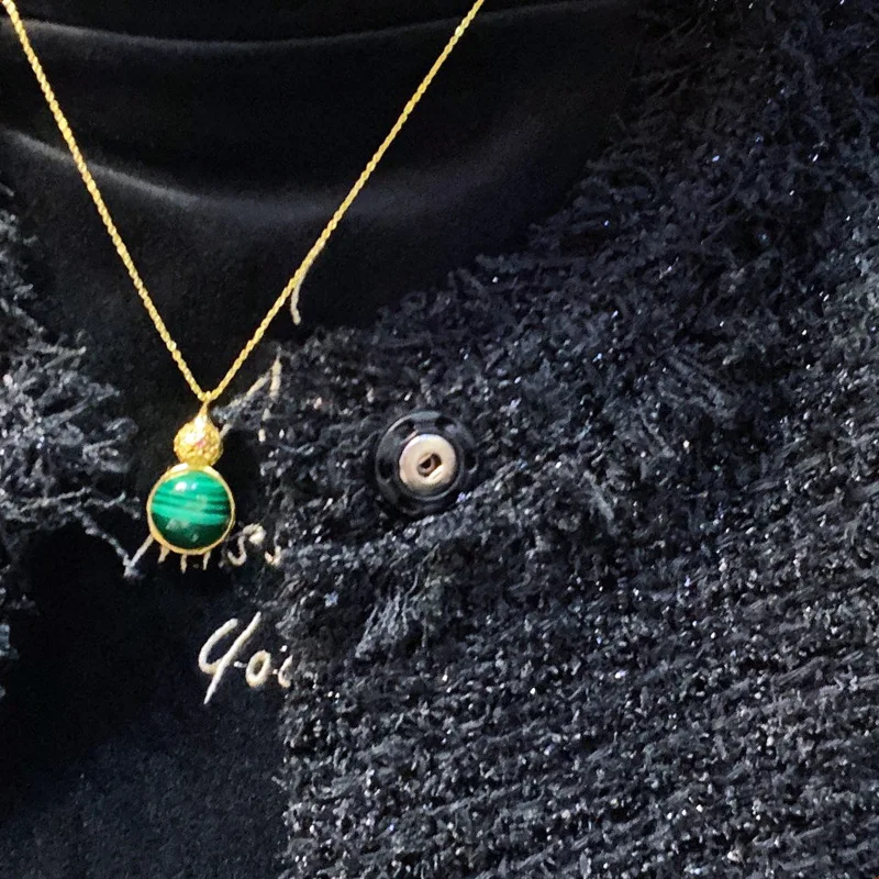 Подвеска из натурального малахита и калабаша S925 полностью стерлинговое