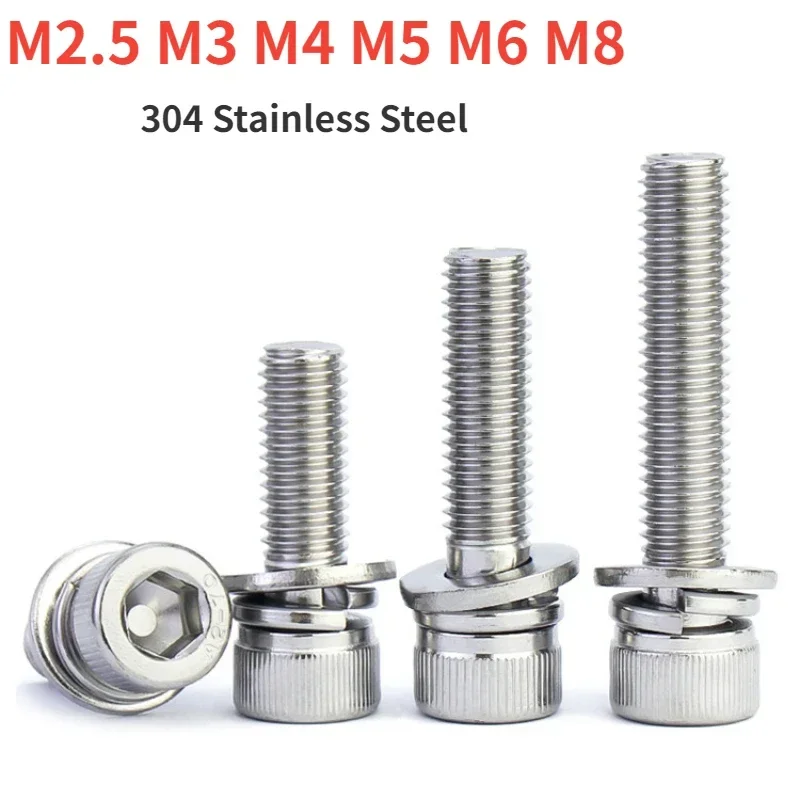 

Винты шестигранные с накаткой и шайбой из нержавеющей стали 304 М2.5 М3 М4 М5 М6 М8