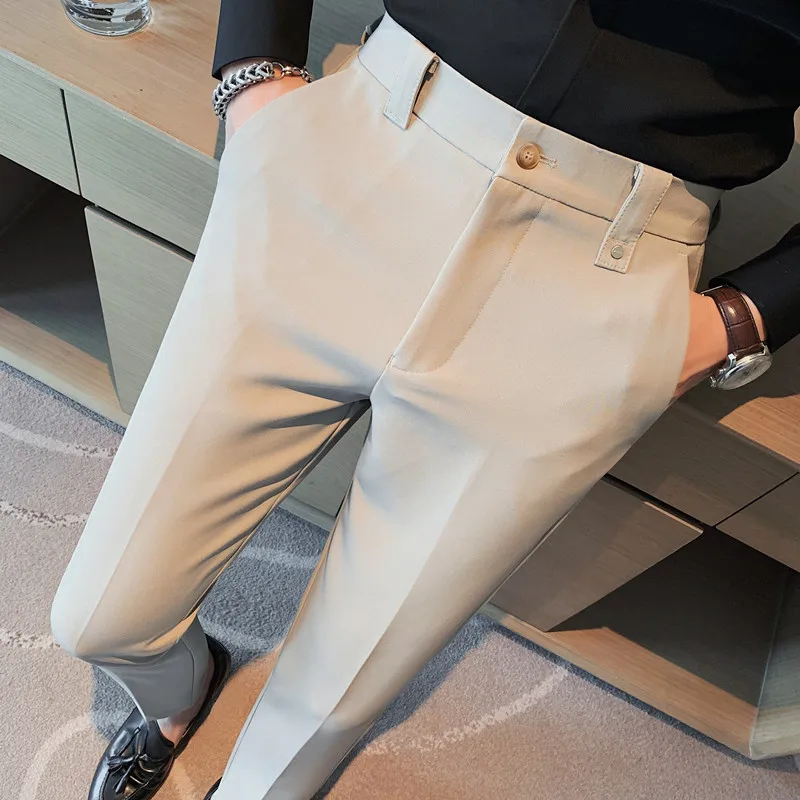 

Elastic and Comfortable Waist Casual Pants for Men's Autumn and Winter 2023 New Business Solid Color Slim Fitting Social Pants