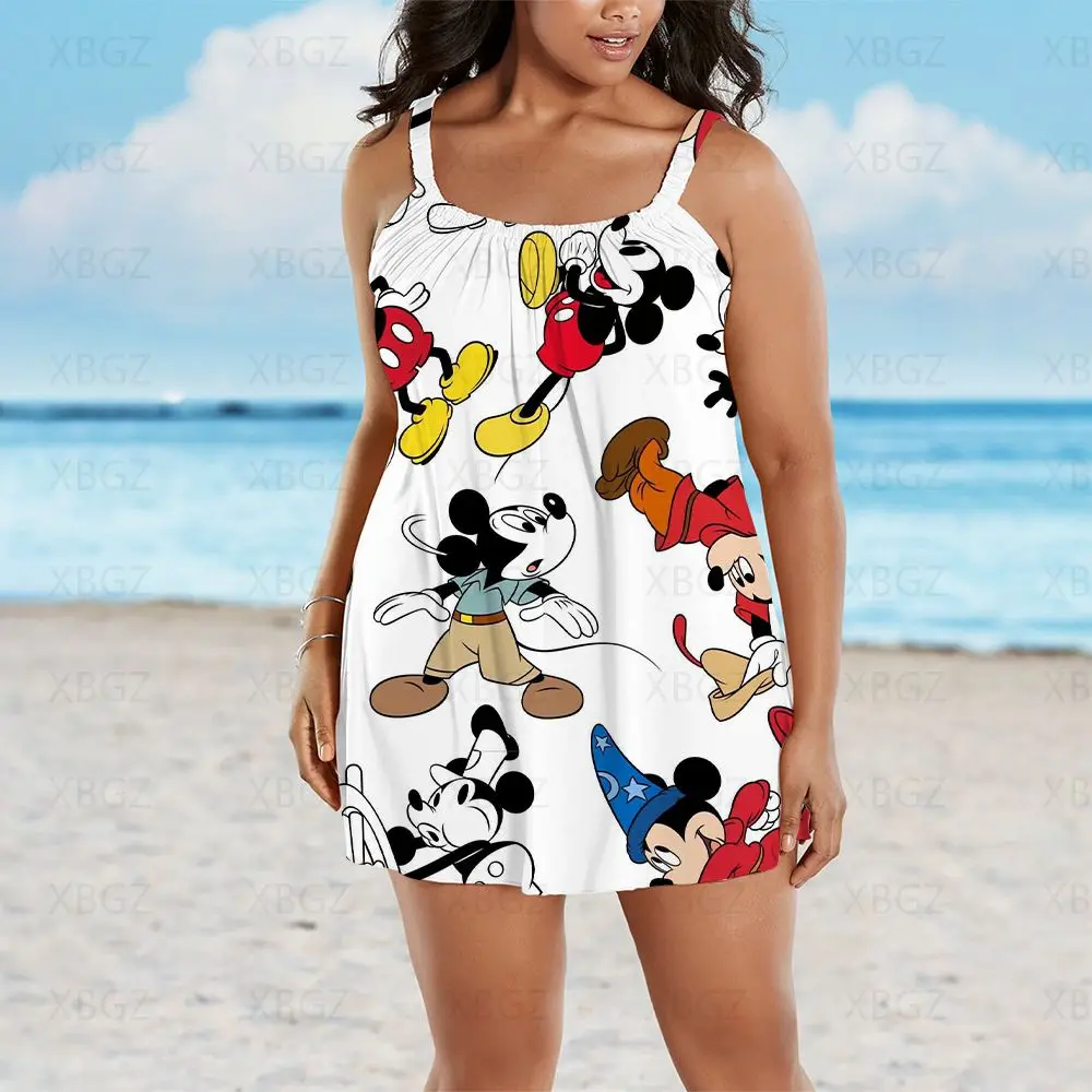 Print Summer Dresses Woman 2022 Plus Size Outfits Sling Elegant Women Boho Chic Dress Disney Cartoon Minnie Mouse Mickey Sexy