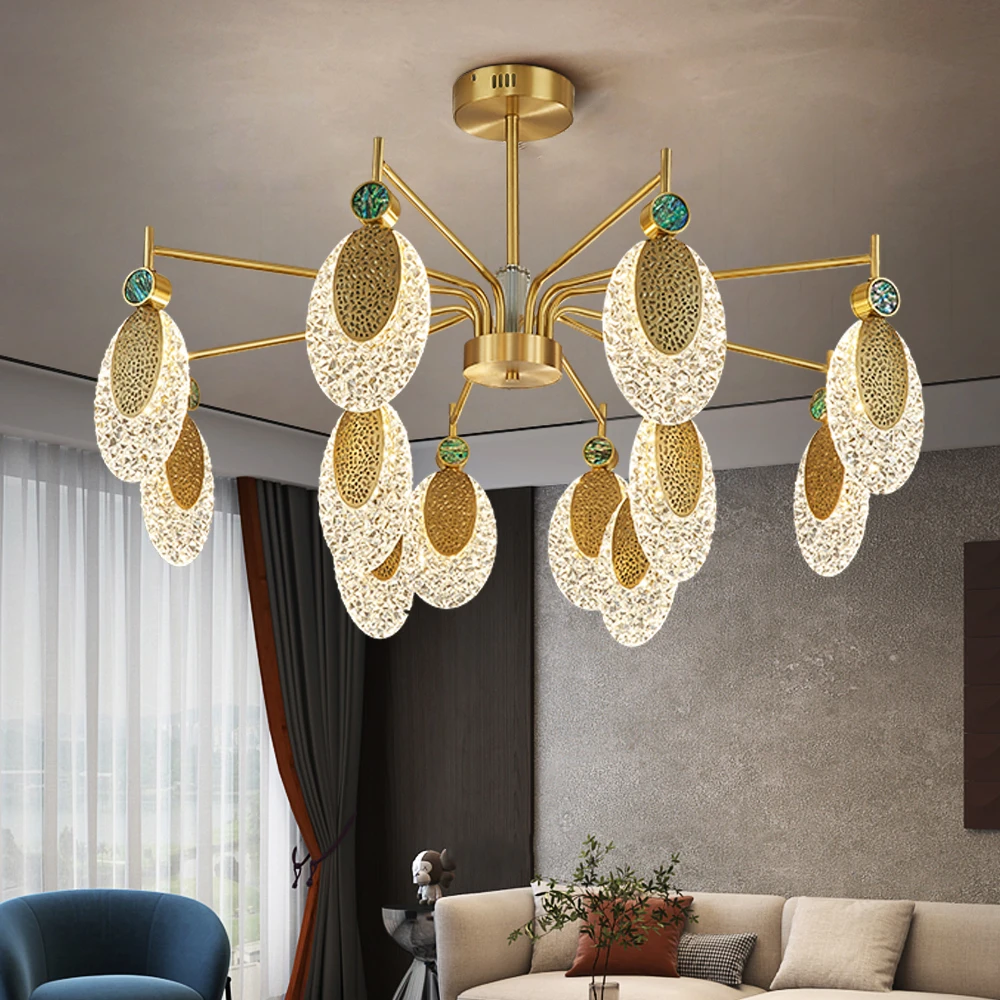 

New Glossy Led Ceiling Chandelier Modern Luxury Copper Color Living Dining Room Kitchen Island Bedroom Lights Decorative Artist