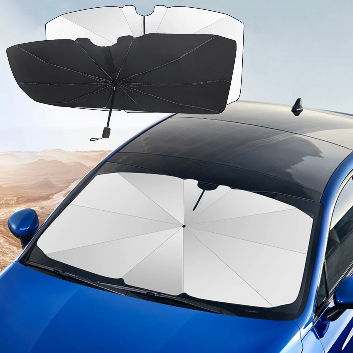 

2022 New Car Windshield Sun Shade Umbrella 360° Rotation Foldable Front Windscreen Sun Shade Protector 57x31 Inch Universal