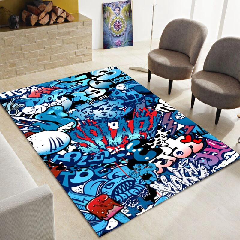 Color graffiti printing, living room sofa door mat, kitchen decoration carpet, children's game anti-skid floor mat