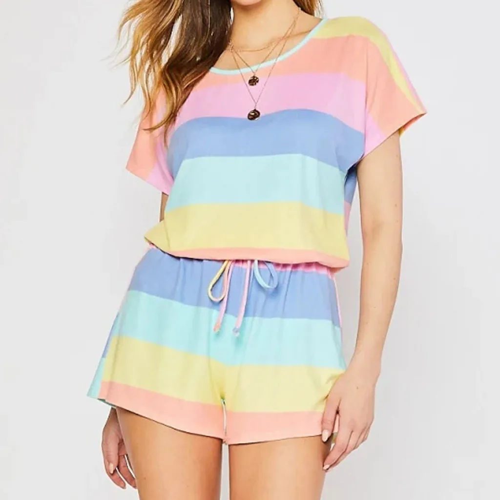 

Women Girls Fashion Stripe Print Short Sleeve Shorts Causal Sleeve Pajama Silk Women Womens Soft Fleece Pajamas Sets