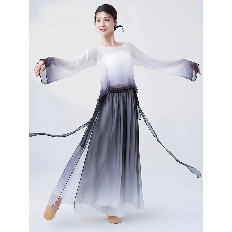

Классическое танцевальное платье, женская блузка с плавными чернилами, постепенно меняющее цвет, Марлевое Платье Xianqi, костюм героя танца