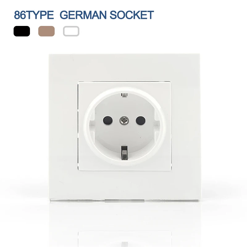 

86 Type Power Socket 16A EU Standard Electrical Outlet AC 110V-250V 86mm*86mm White/Gold/Black PC Panel Wall Socket