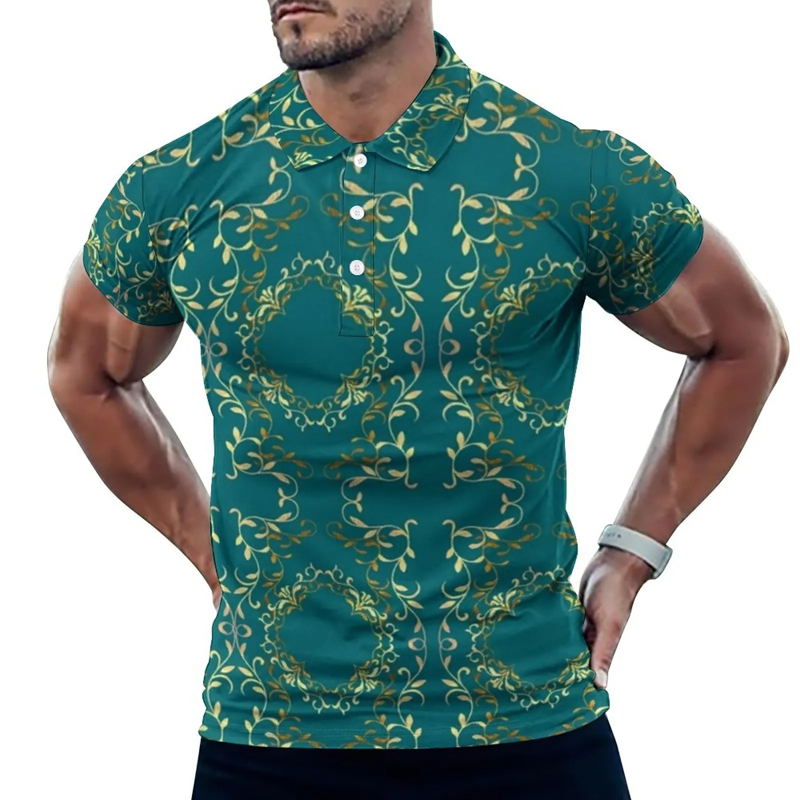 

Baroque Harbor Polo Shirts Retro Floral Print Casual Shirt Date Streetwear T-Shirts Men Short Sleeve Collar Stylish Oversize Top
