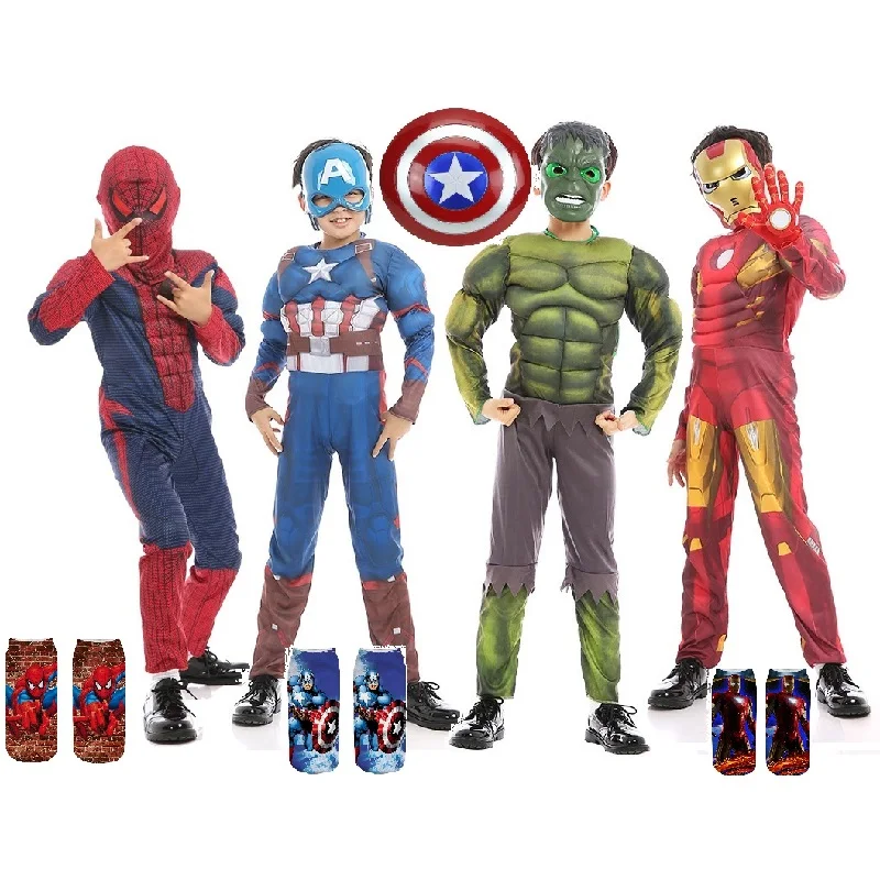 Kids Hulk Superhero Captain America Cosplay Costume Hulk Spiderman muscle suit Halloween Carnival avengers Party Mask Gift