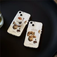 cute clear food croissant coffee folding stand girl soft case for iphone 11 12 13 pro max xr x xs anti drop female cover fundas