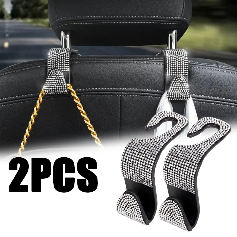 

2Pcs Universal Car Seat Back Hook Auto Diamond Inlay Hook Storage Hanger Vehicle Headrest Organizer Holder Stand Car Accessories