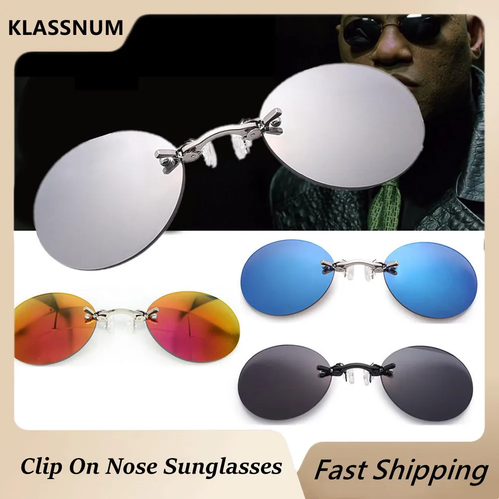 

Clip On Nose Glasses Round Rimless Clip-On Driving Sunglasses Travel Shades Goggles Frameless Vintage Men UV400 Eyeglasses