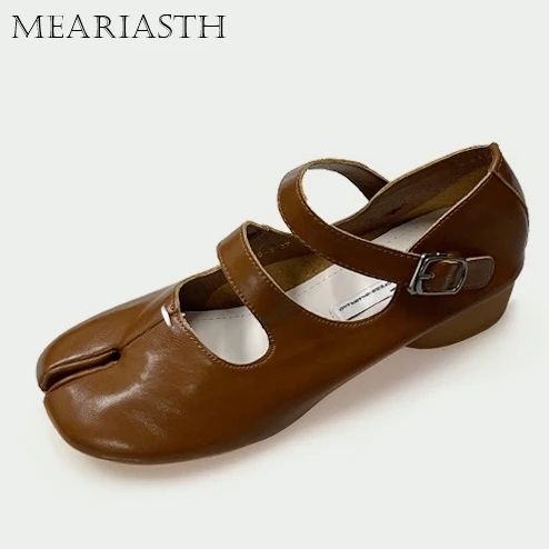 Новые балетки с круглым носком для женщин кожаные туфли двойной пряжкой и