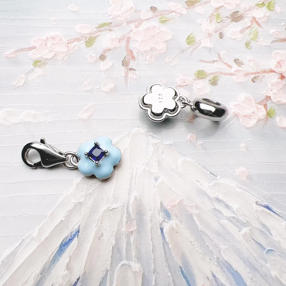 Женский кулон в виде синего цветка из серебра 925 пробы