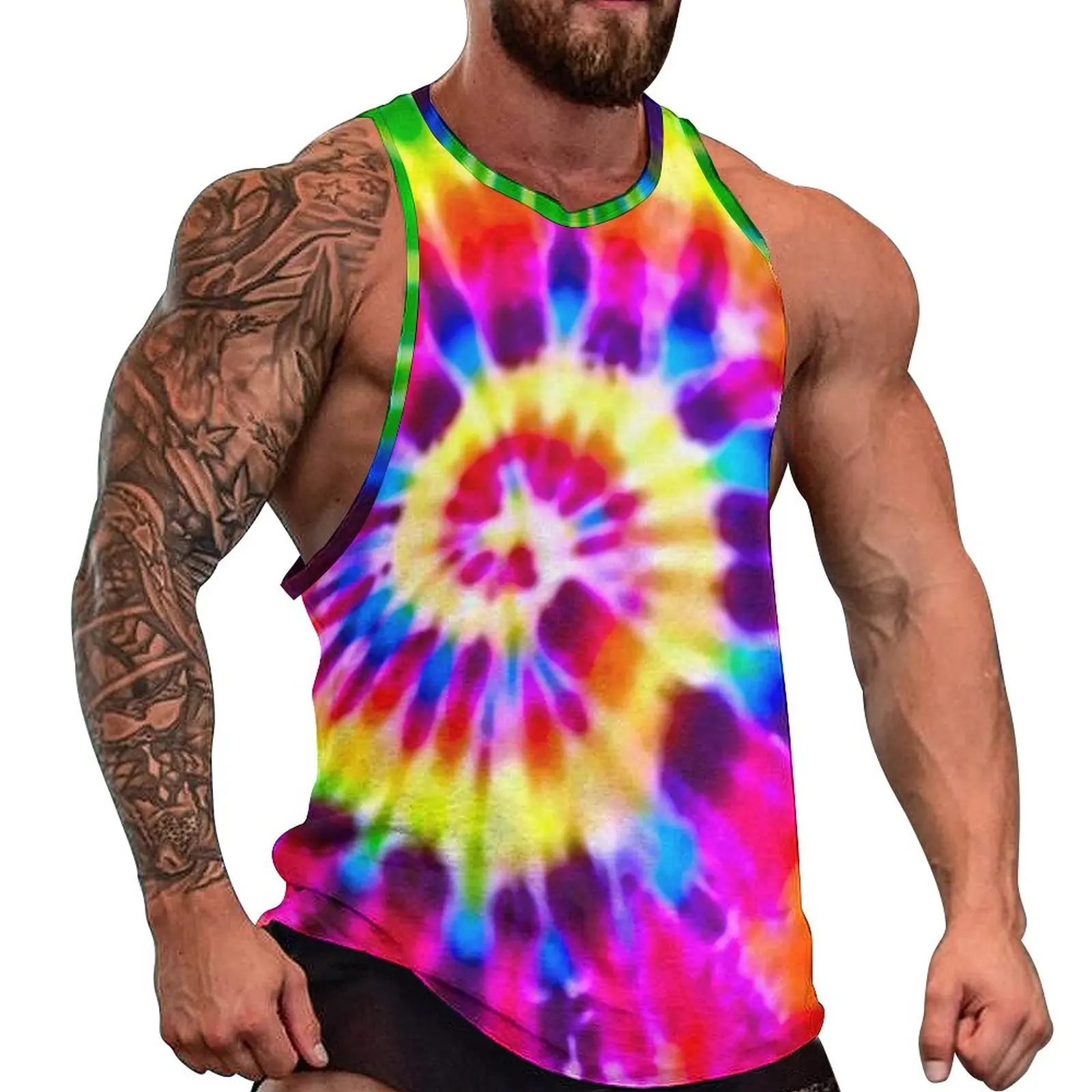 

Rainbow Tie Dye Tank Top Men Psychedelic Supernova Streetwear Tops Beach Bodybuilding Graphic Sleeveless Shirts Big Size