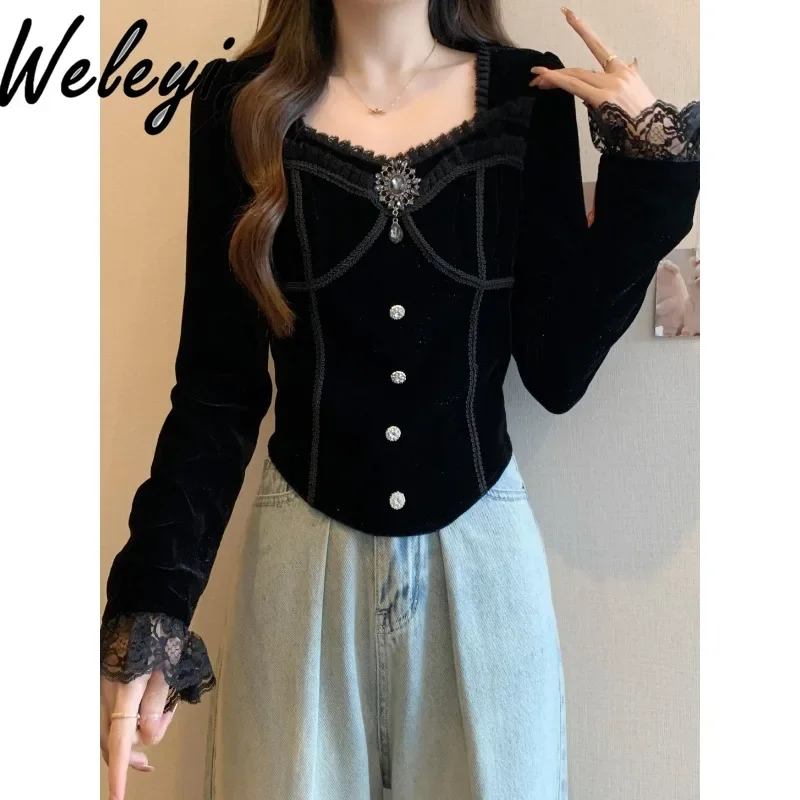 Осень и зима новая элегантная красная бархатная рубашка большого размера