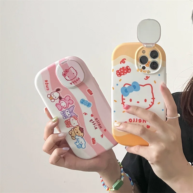 

Милые цветные линии Hellokitty Mymelody Sanrio подходят для Iphone12/11Promax чехол для телефона Xr/13 зеркальный кронштейн Xs