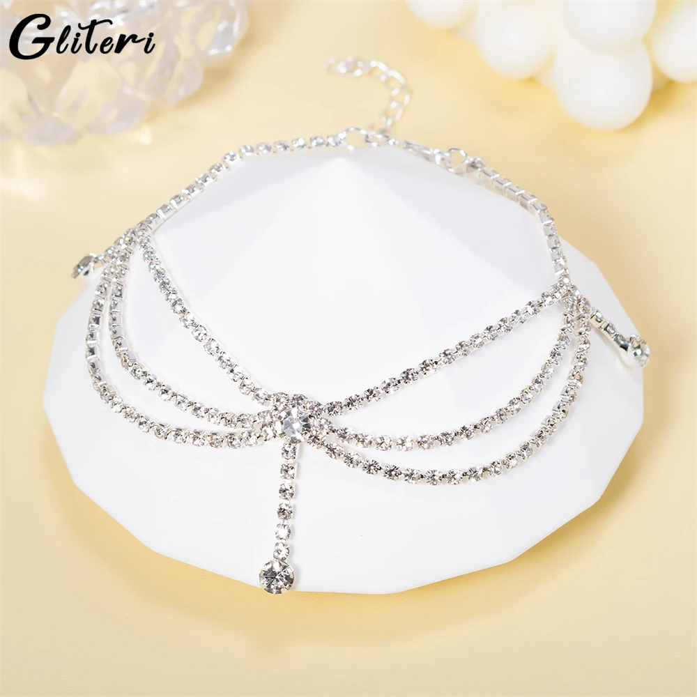 

GEITERI Multiple Tassel Crystal Anklets For Women Girls Silver Color Gold Color Round Zircon Foot Chain Trendy Jewelry Party New
