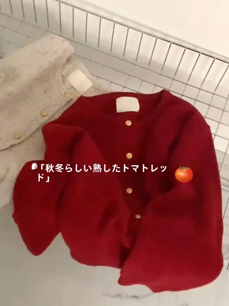 Корейская серия Idle Sle малинового цвета с круглым вырезом вязаный кардиган для