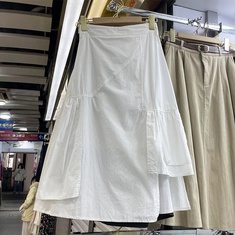 

High-Waisted Spring New Irregular Solid Color Skirt Mid-length A-Line Half Skirts Korean Fashion Dropshipping