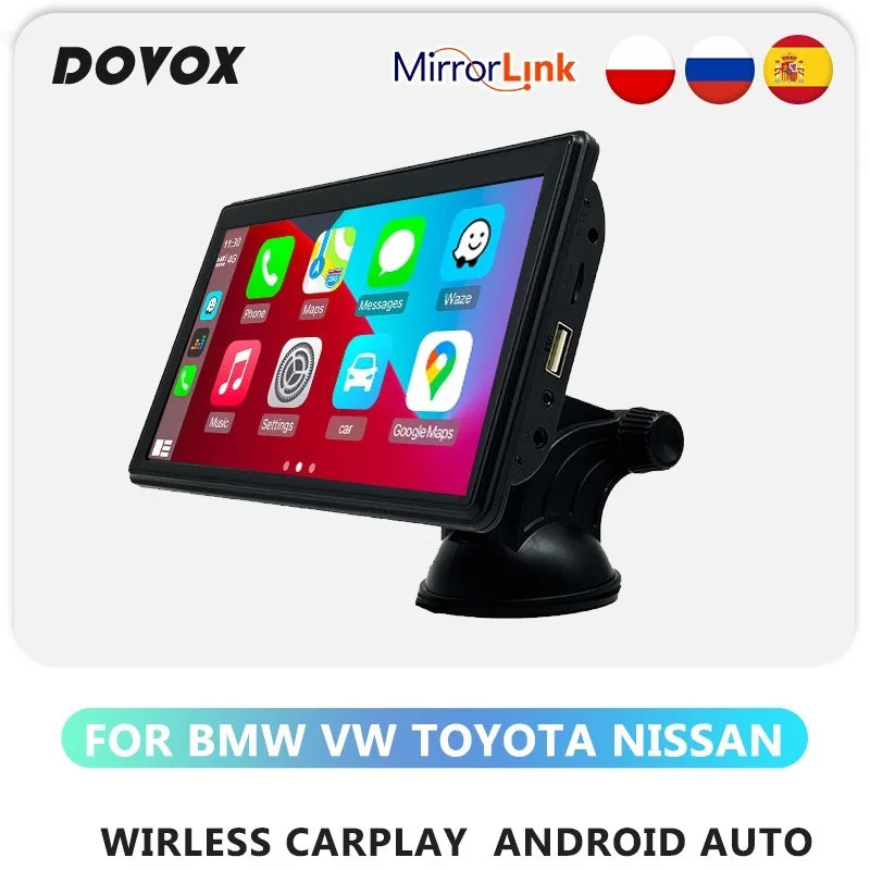 dovox wireless carplay android auto 1din 2din car radio portable multimedia player stereo 7” screen for bmw vw toyota nissan kia free global s