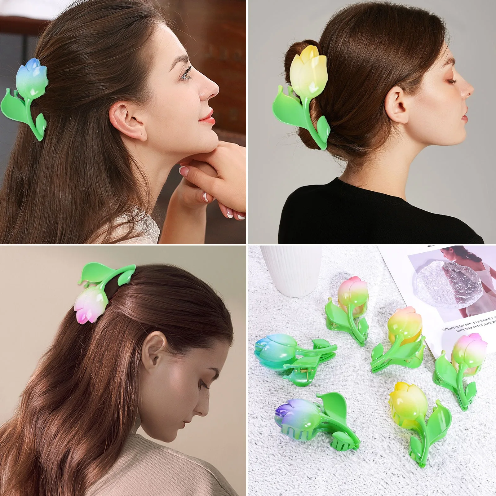 

Заколка для волос в виде цветка тюльпана для девочек, милый пластиковый зажим для волос в форме краба, модные аксессуары для волос с акулой