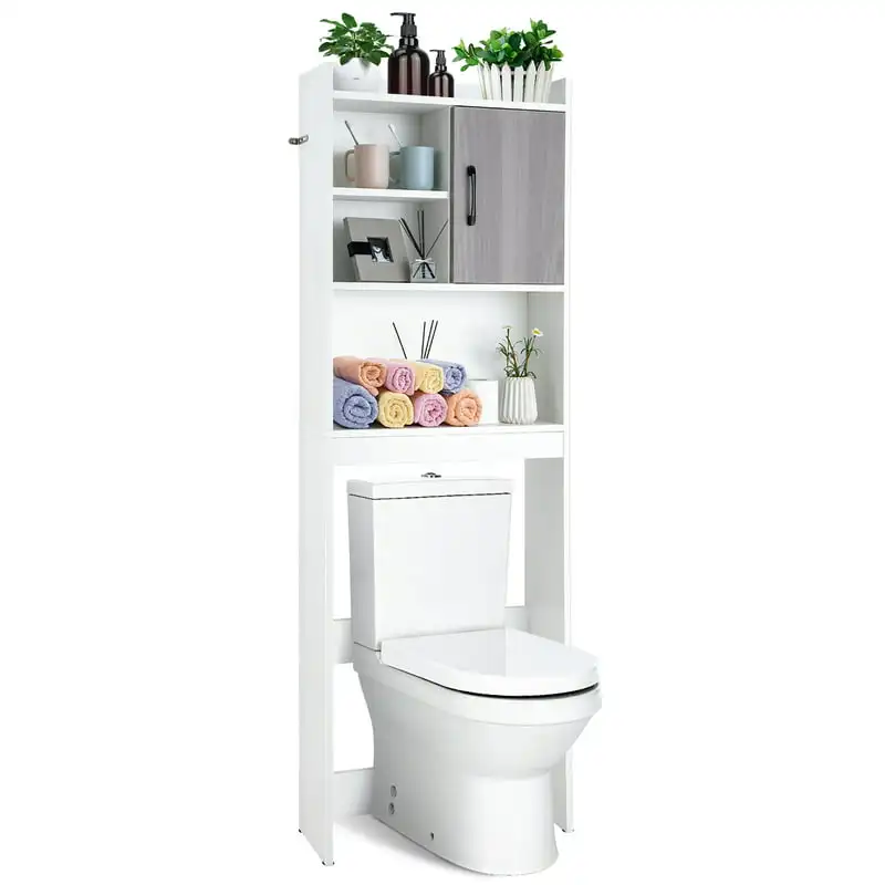 

The Toilet Storage Cabinet Bathroom Space Saver w/ Open Shelves & Door