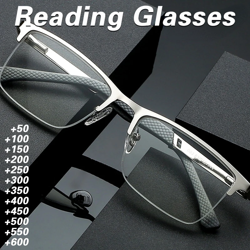 

MDOD Men's Reading Glasses +0.5 To +4.0 Business Reading Lens Metal Frame Optical Anti Blue Light Presbyopia Glasses with Class