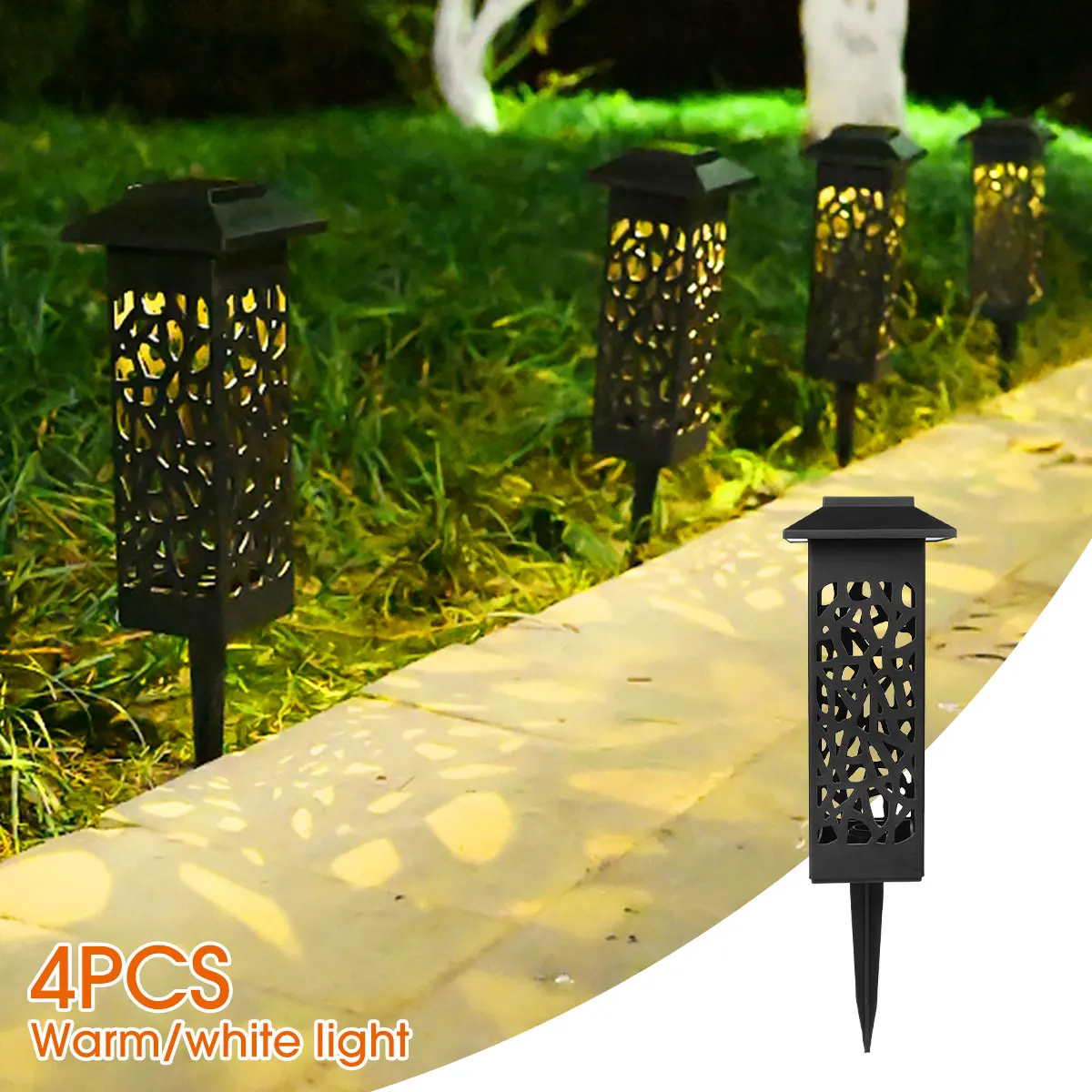 

4pcs Solar Garden Light Outdoor Solar Ground Light IP65 Waterproof Solar Lawn Lamp with Warm/White Light Hollow Stakes Light for