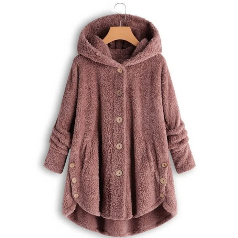 

Harajuku Button Down Plush Warm Hoodies Sweatshirts for Women Teen Girl Solid Color Long Tracksuit Oversized Jackets Sudaderas