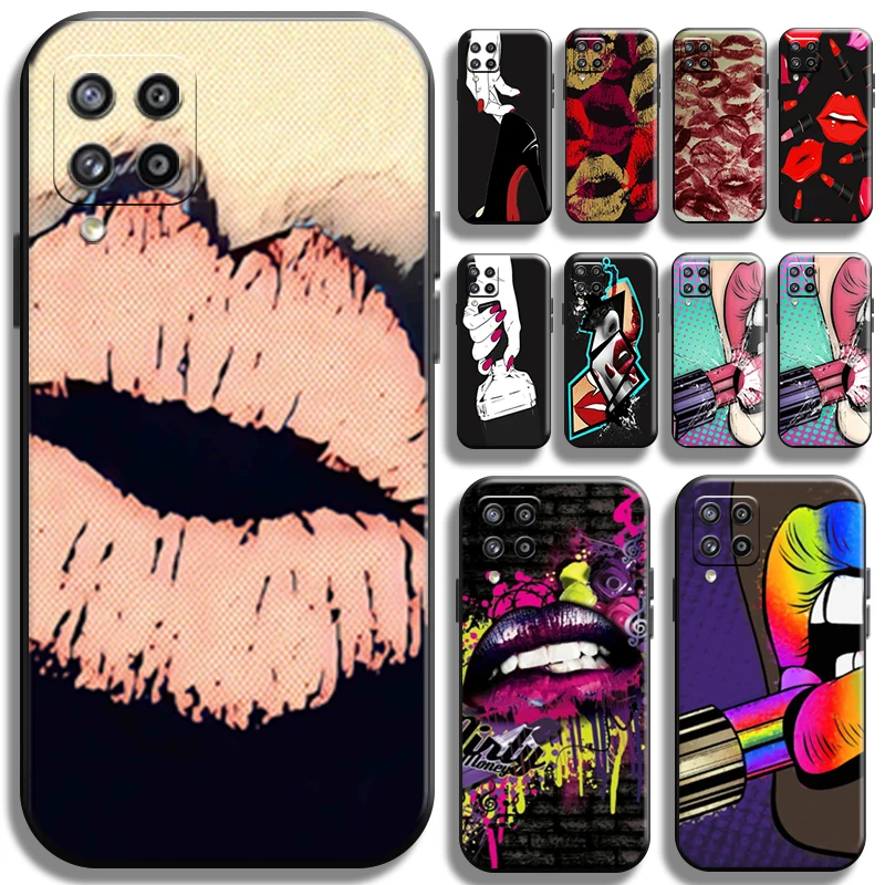 

Sexy Girl Kiss Red Lips For Samsung Galaxy M12 Phone Case Cover Funda Shell Liquid Silicon Cases Back Soft TPU Carcasa