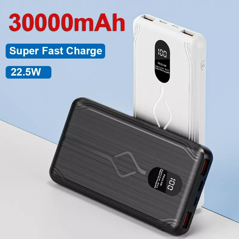 

2023New Two-way fast charge Power Bank 22.5W Portable 30000mAh Charger Type-c Digital Display External Battery for iPhone Huawei