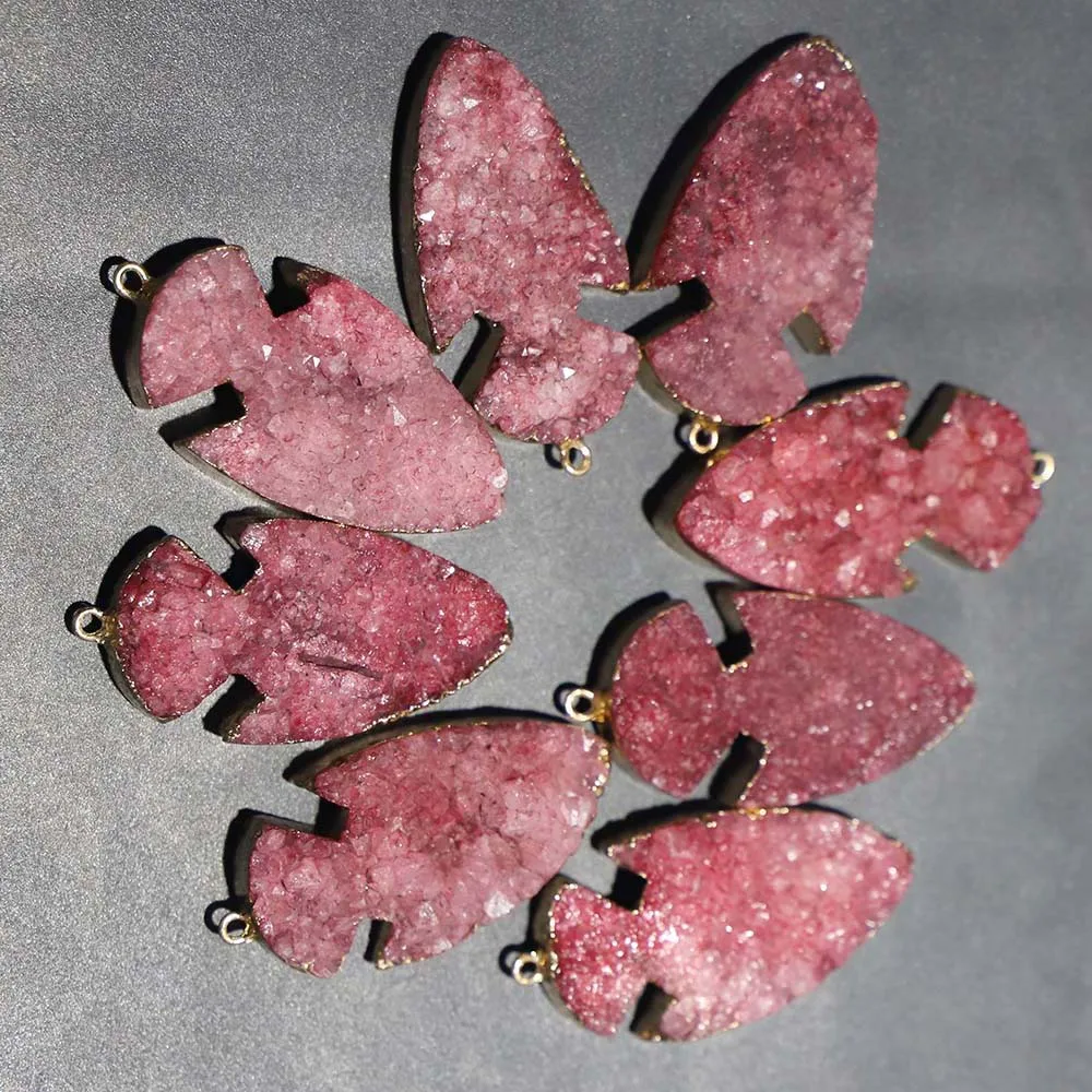 Free Shipping Natural Stone Rose Red Crystal Arrow Necklace Leaf Shaped Pendant Single Hole Connector Jewelry Wholesale 3Pcs/Lot