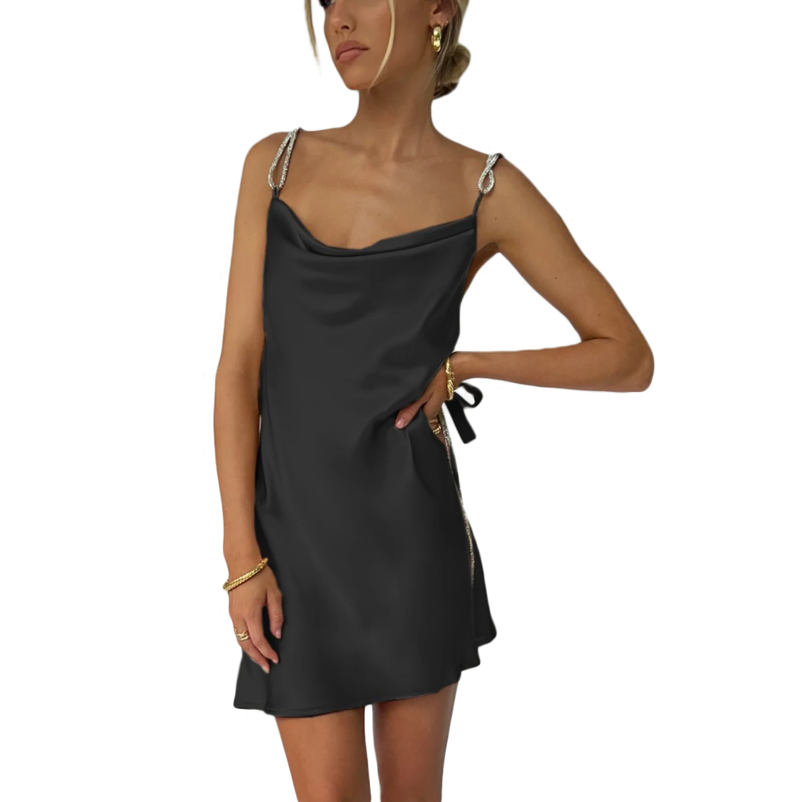 

Горячая Распродажа, женское летнее платье для вечерние, 3 цвета, однотонное женское платье-мини без рукавов с открытой спиной и глубоким V-об...