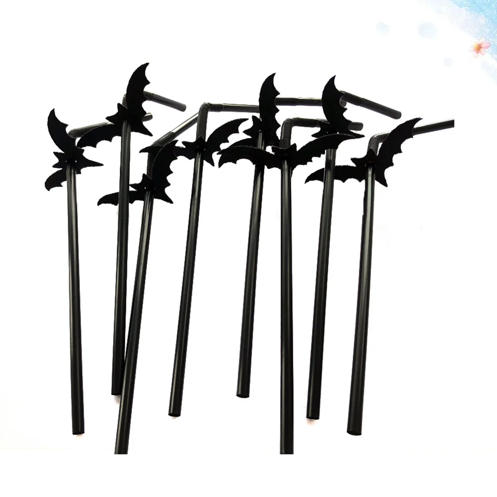 

Straws Straw Party Drinking Plasticbendy Smoothiecocktail Bat Flexible Decor Black Disposable Reusable