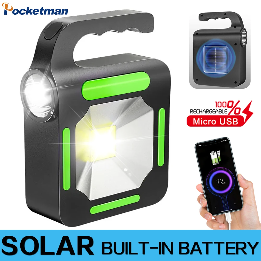 

Power bank LED flashlight solar output dual light source two-speed portable work light with USB cable led torch