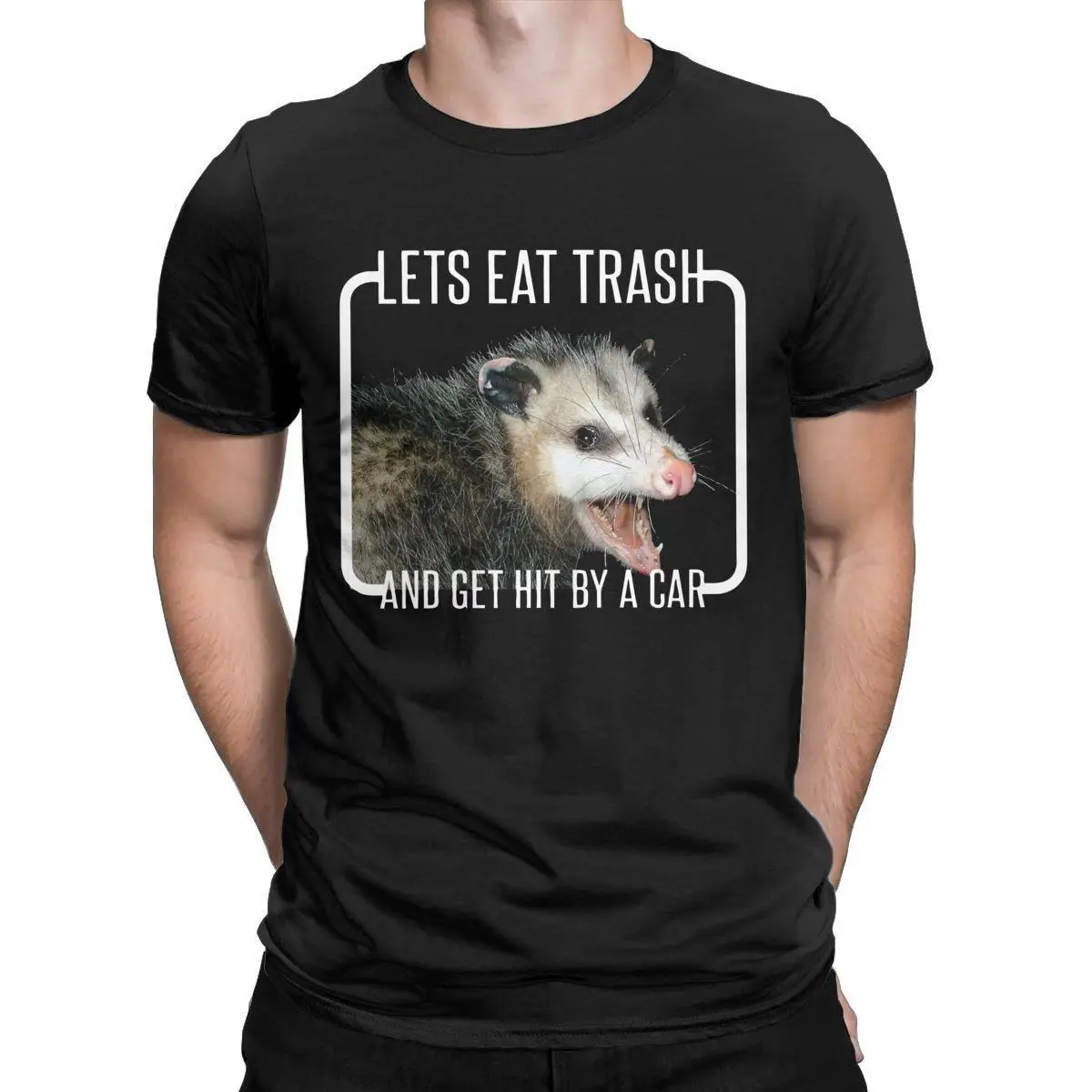 

Lets Eat Trash And Get Hit By A Car T Shirts for Men 100% Cotton Casual T-Shirt Crewneck Cute Tee Shirt Short Sleeve Clothing