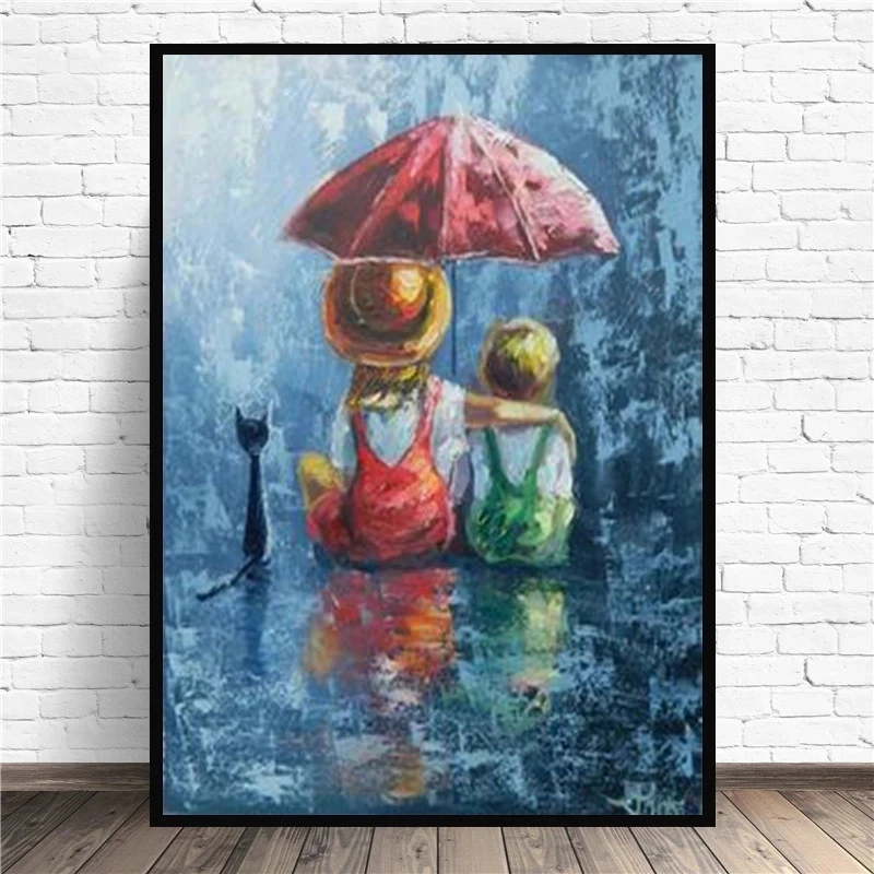 

Graffiti Art Brother Sister Whith Umbrella Picture Canvas Painting Oil Painting Morden Wall Poster In Livingroom Home Decoration